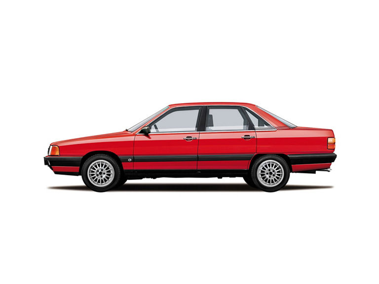 Illustration eines Audi 100 in Rot vor weißem Hintergrund